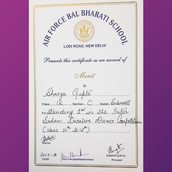 Shreya Gupta - Awards 1st in Creative Dance Competition