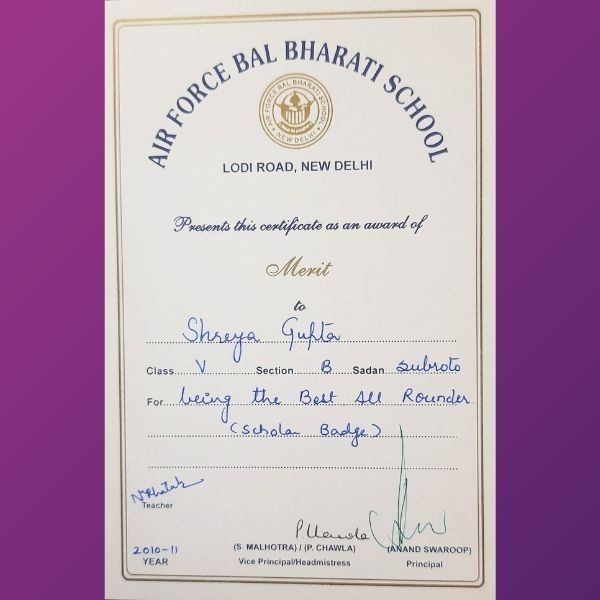 Shreya Gupta - Awards Best all Rounder of the year