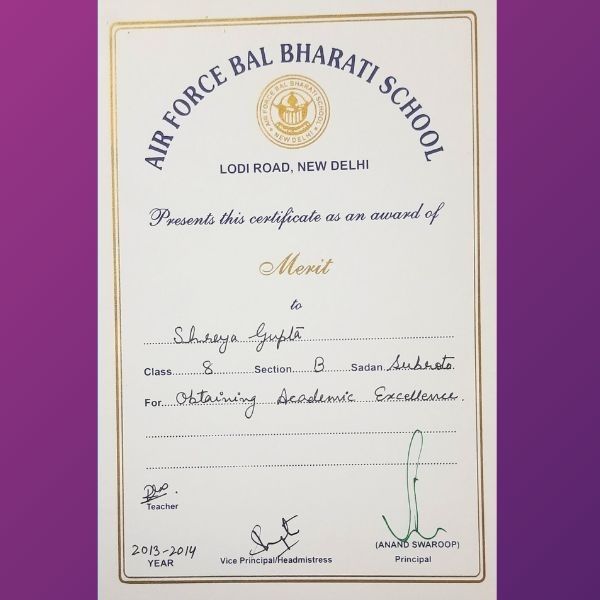 Shreya Gupta - Awards Excellence in Academics