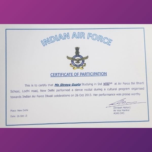 Shreya Gupta - Awards Performed at Indian Air Force Diwali Celebrations