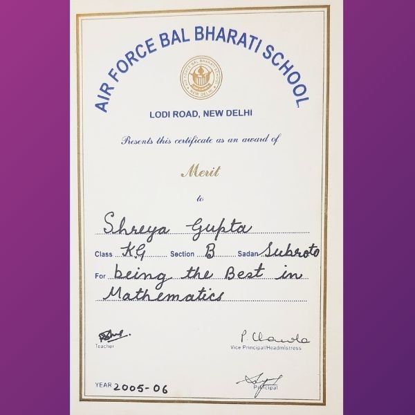Shreya Gupta - Awards Being the Best in Mathematics
