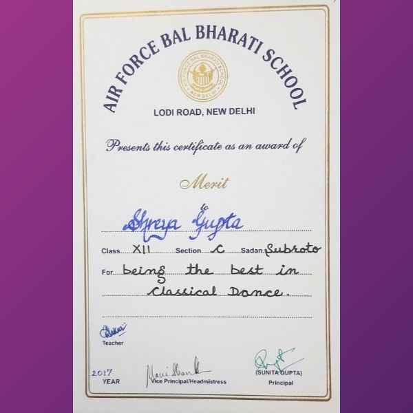 Shreya Gupta - Awards Best in Classical Dance