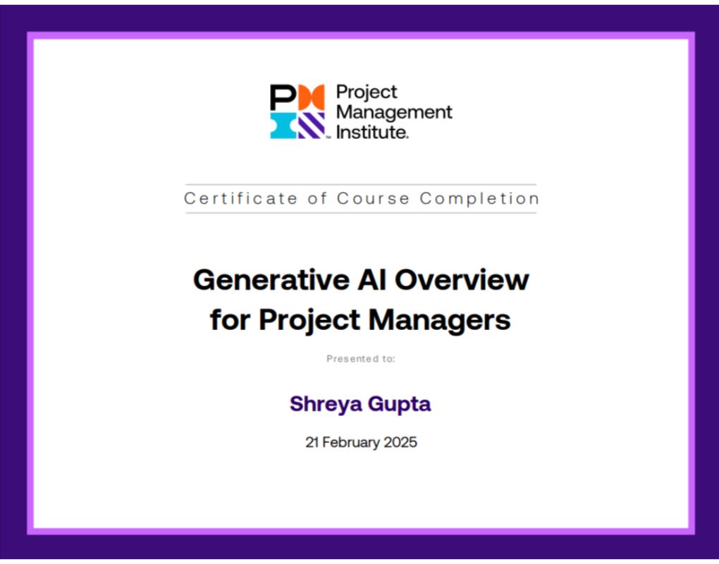 Shreya Gupta - Certification - Generative AI Overview for Project Managers