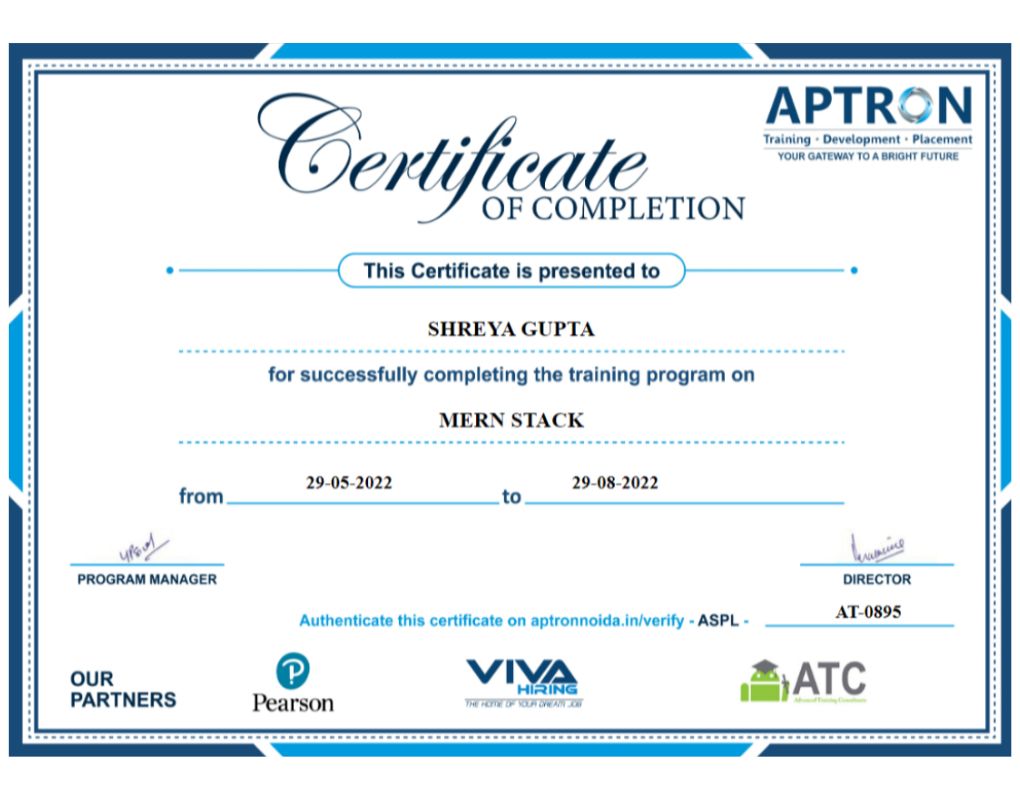 Shreya Gupta - Certification - PHP Development