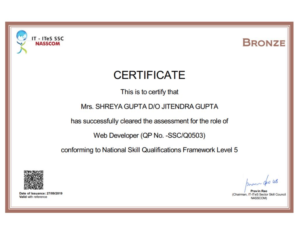 Shreya Gupta - Certification - NASSCOM NSQF Level 5