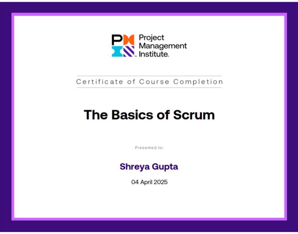 Shreya Gupta - Certification - Basics of SCRUM